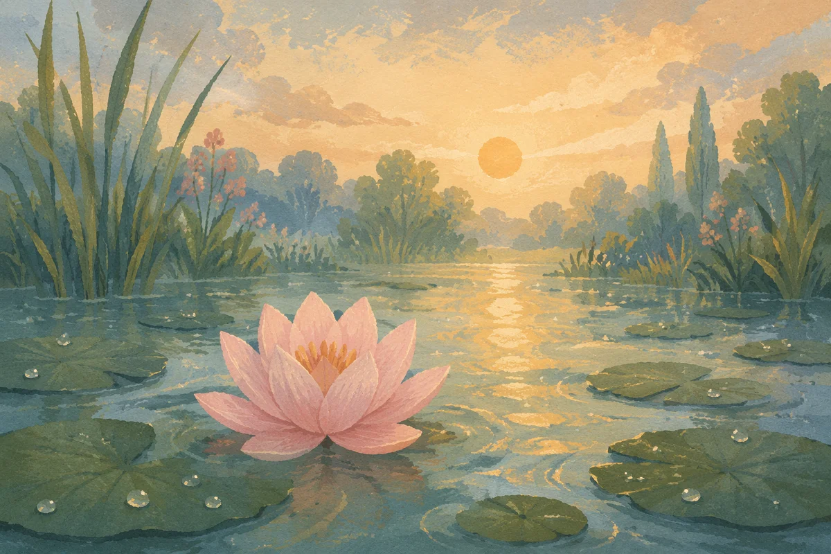 Serene Pink Lotus on Morning Pond