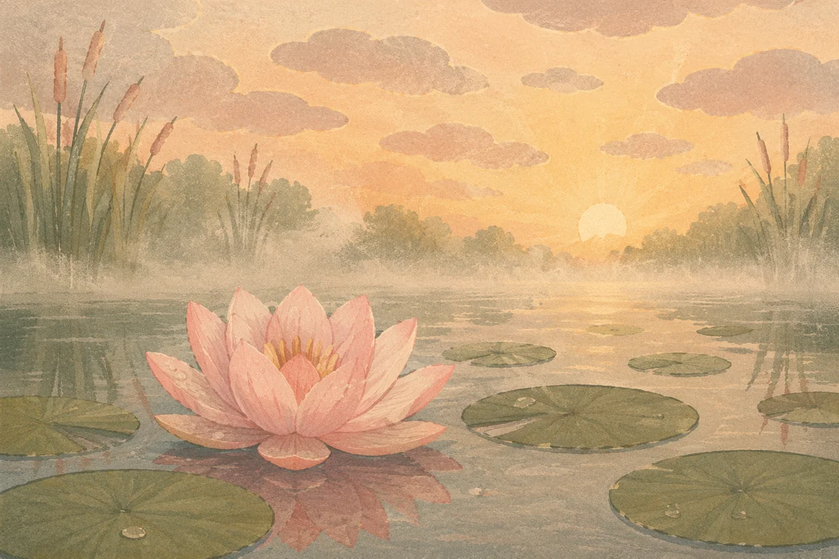 Serene Dawn Lotus on Misty Pond