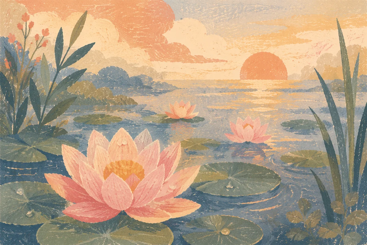 Serene Lotus Flowers on Dawn Pond