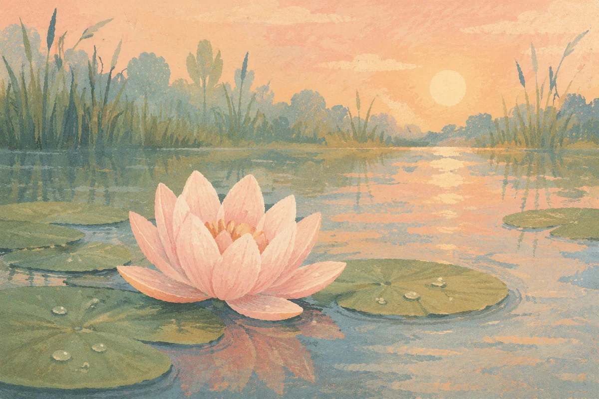Serene Dawn Lotus on Reflective Pond