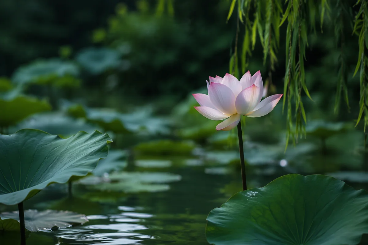 Serene White Lotus in Garden Pond