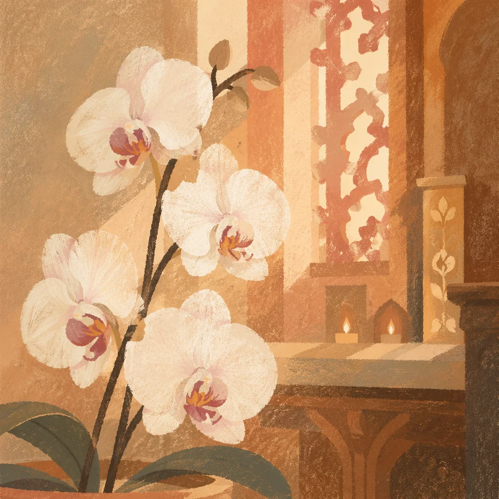 Elegant White Orchid in Chapel Light