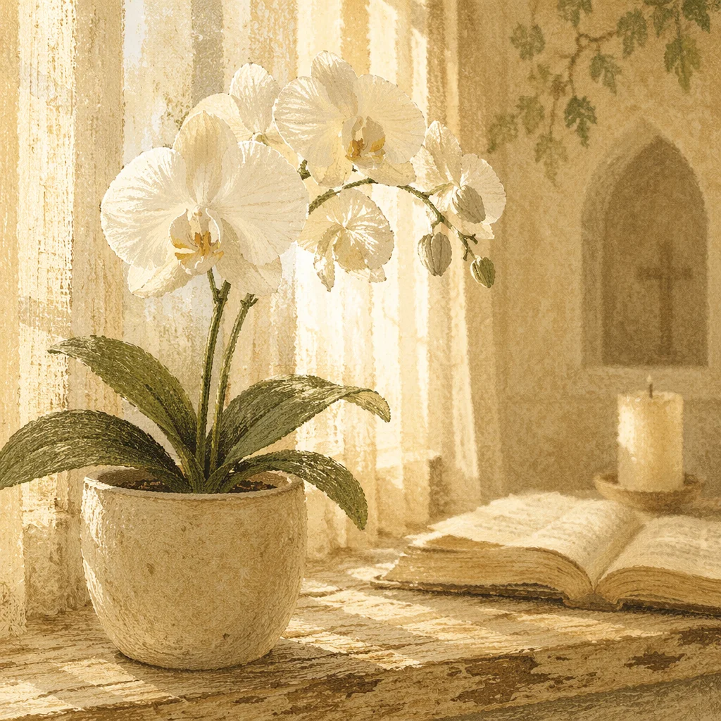 Elegant White Orchid in Sunlit Sanctuary