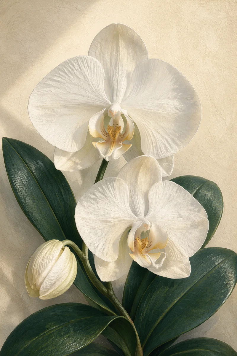 Elegant White Orchid Botanical Portrait