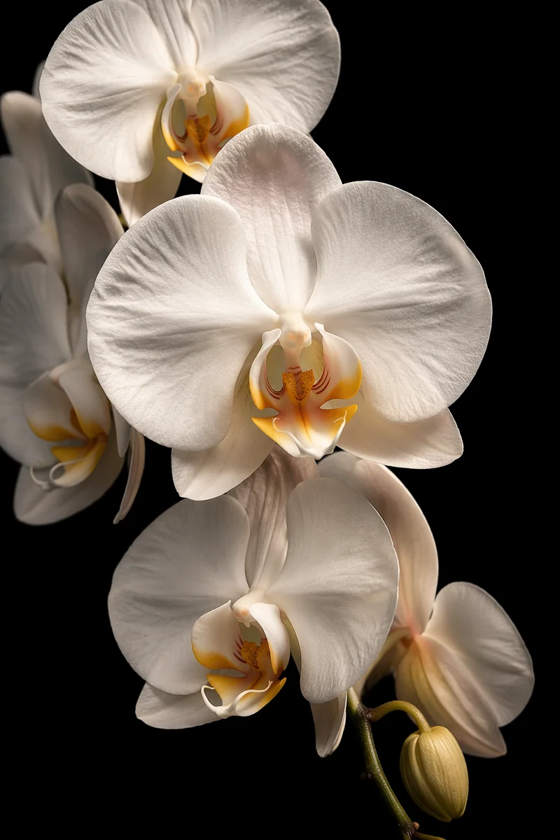 Elegant White Orchid on Black Background