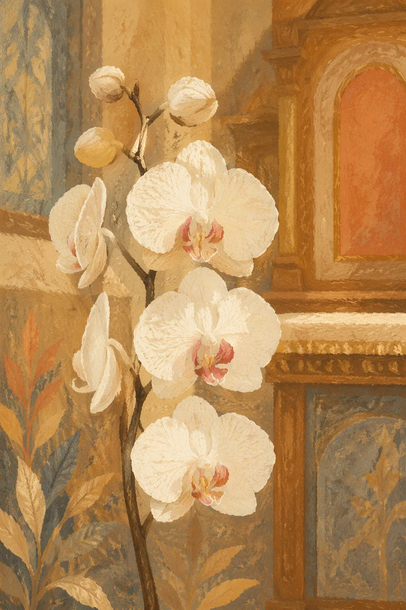 Elegant White Orchids in Warm Chapel Light
