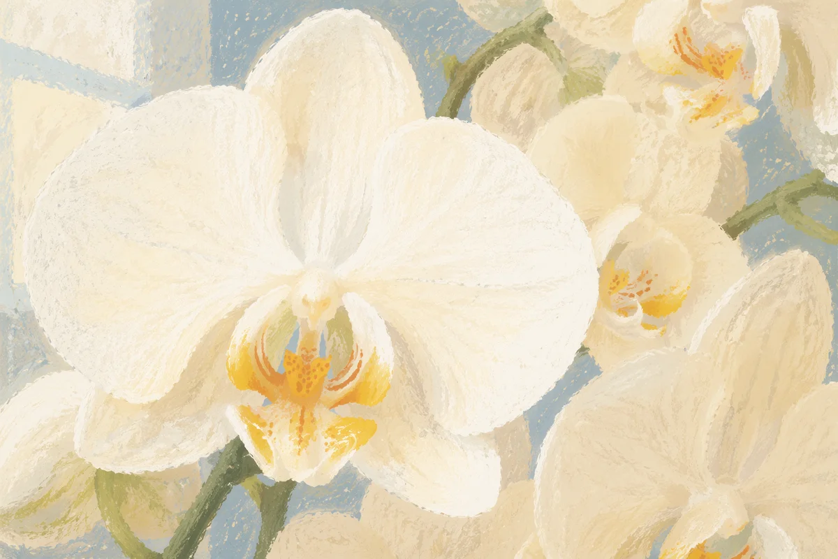 Elegant White Orchid Blossoms Macro Close-Up