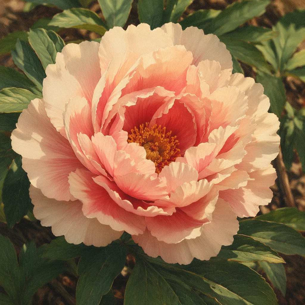 Soft Pink Peony Bloom in Garden