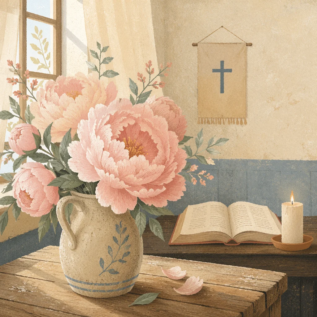 Soft Pink Peonies in Prayer Room
