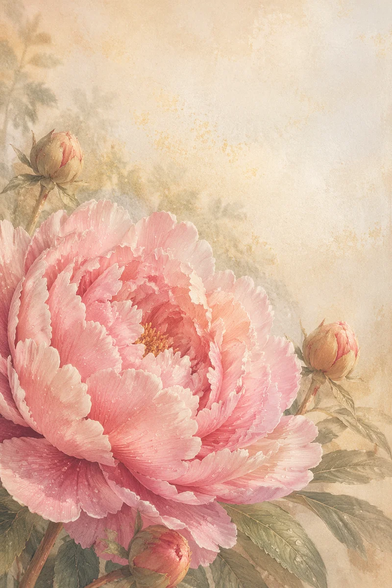 Blush Pink Peony in Morning Mist