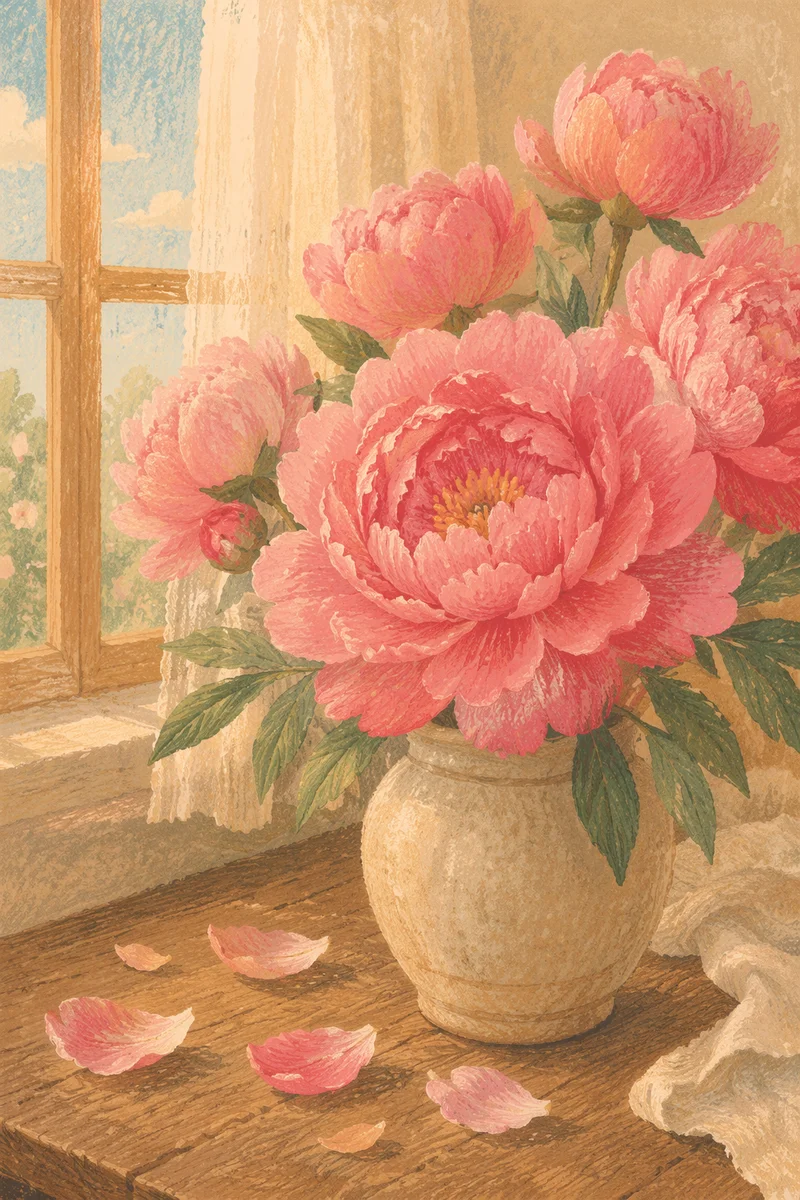 Blush Pink Peonies in Morning Light