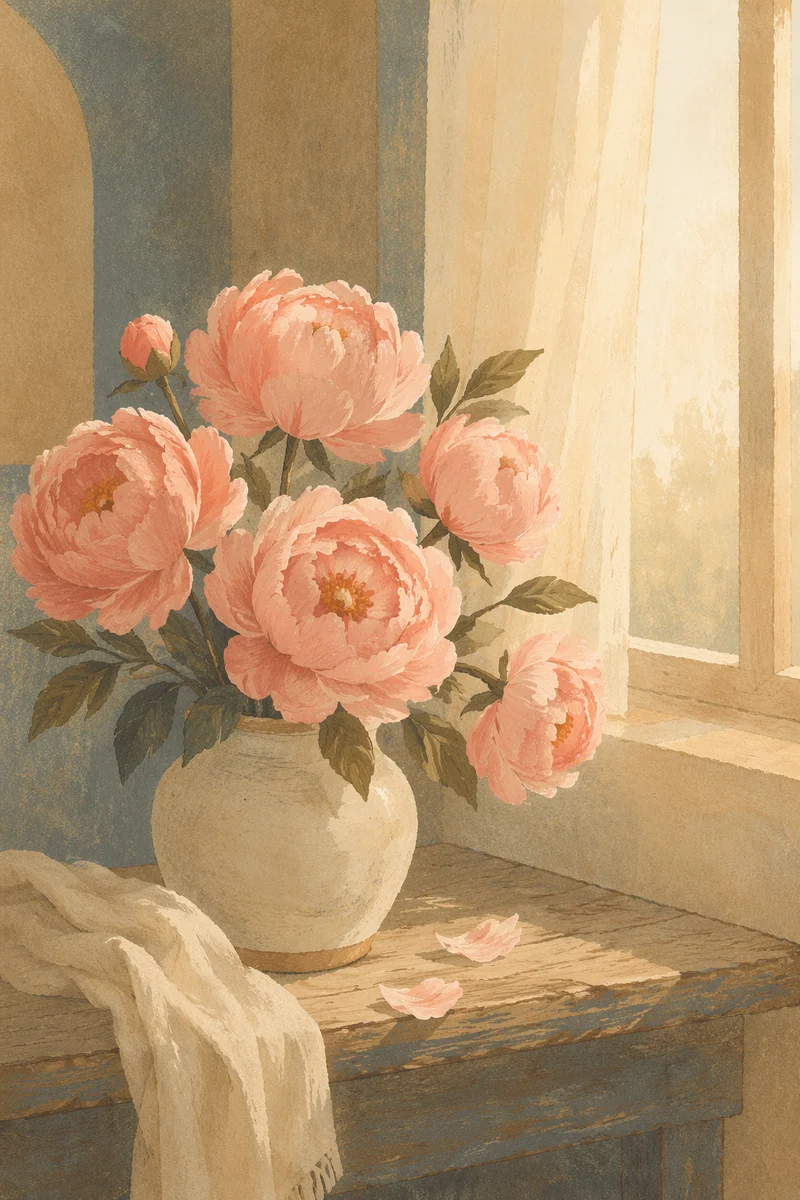Soft Pink Peonies in Chapel Morning Light