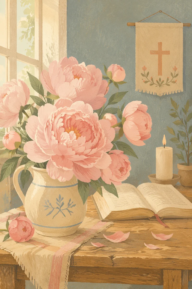 Soft Pink Peonies in Prayer Room