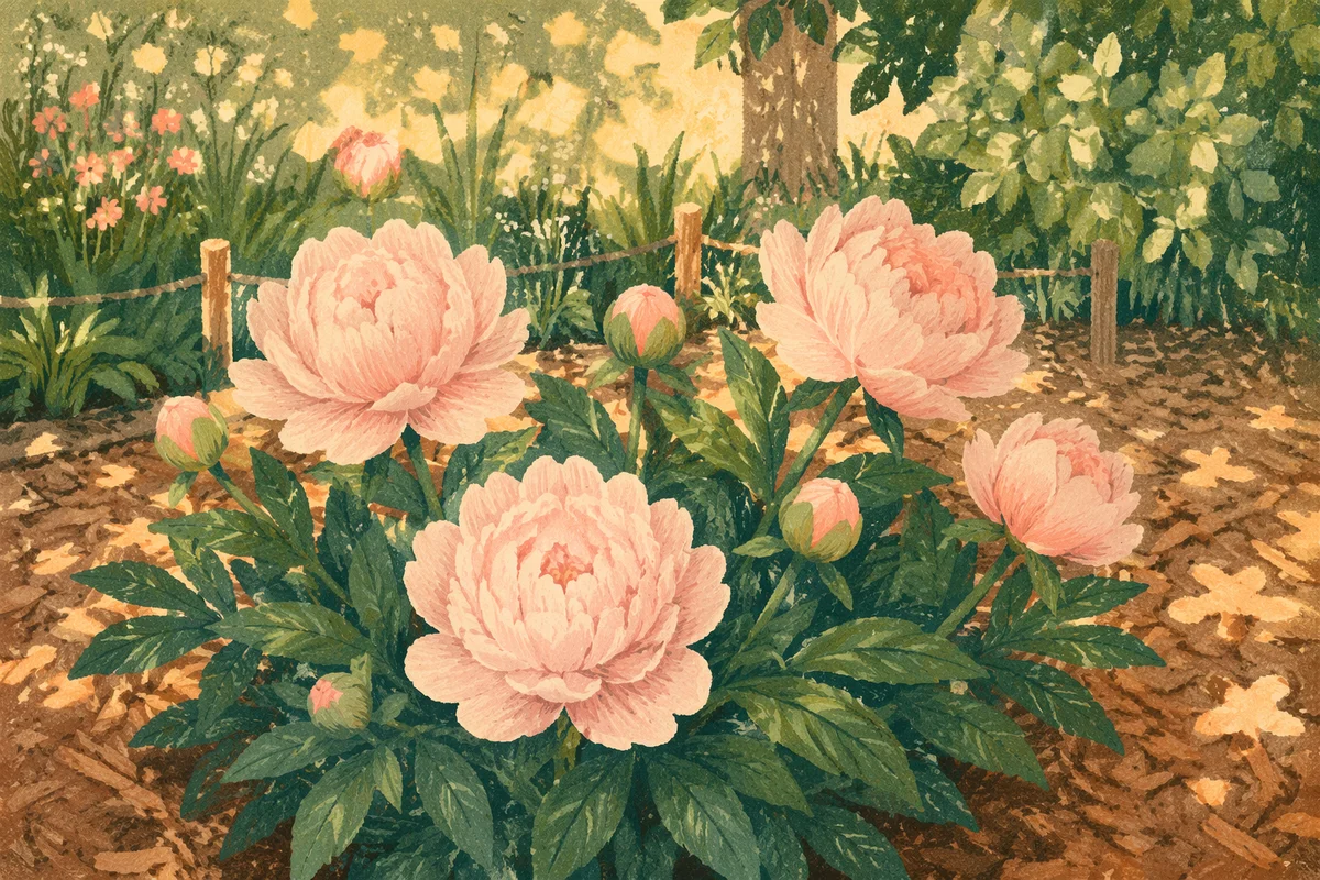 Soft Pink Peonies in Sunlit Garden