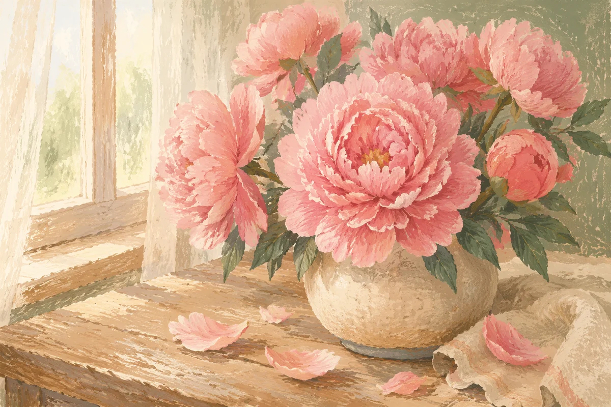 Blush Peonies in Morning Window Light