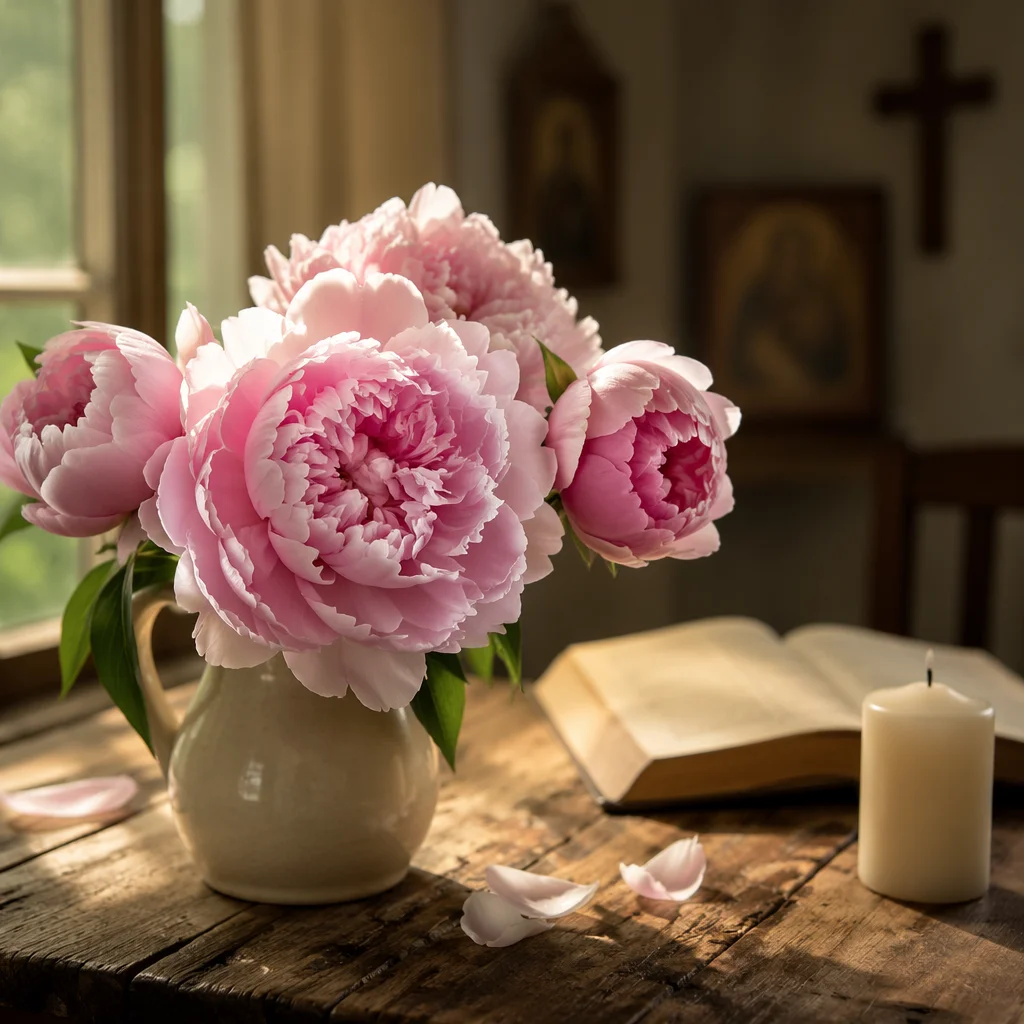 Soft Pink Peonies in Prayer Room