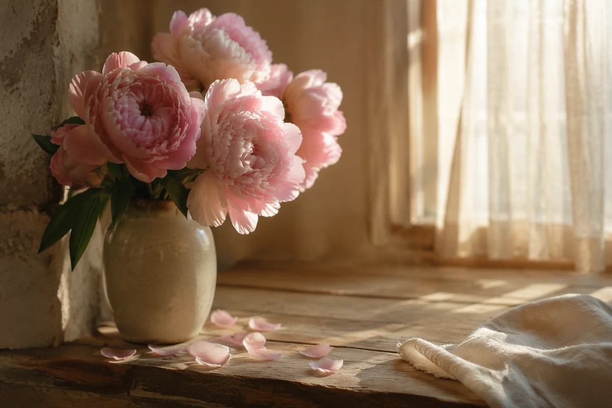 Soft Pink Peonies in Morning Chapel Light