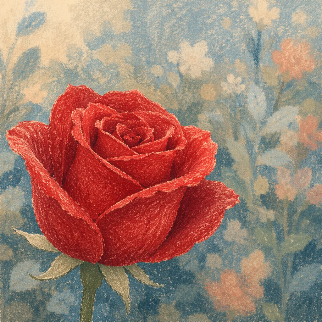 Single Red Rose Macro with Garden Bokeh