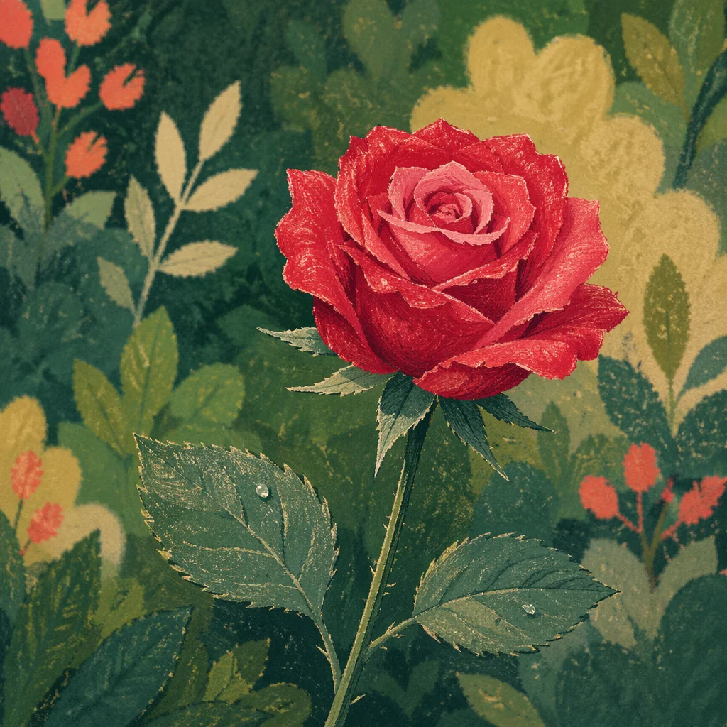Single Red Rose in Morning Garden Light