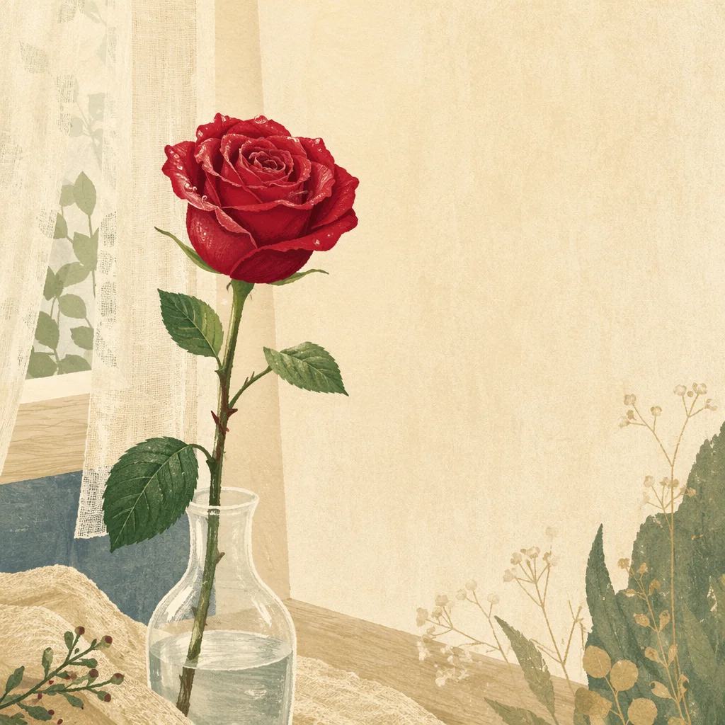 Single Red Rose by Soft Window Light