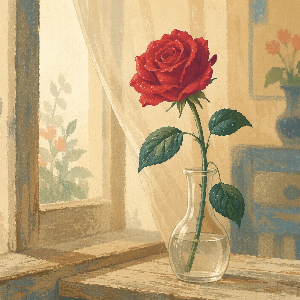 Single Red Rose in Morning Light