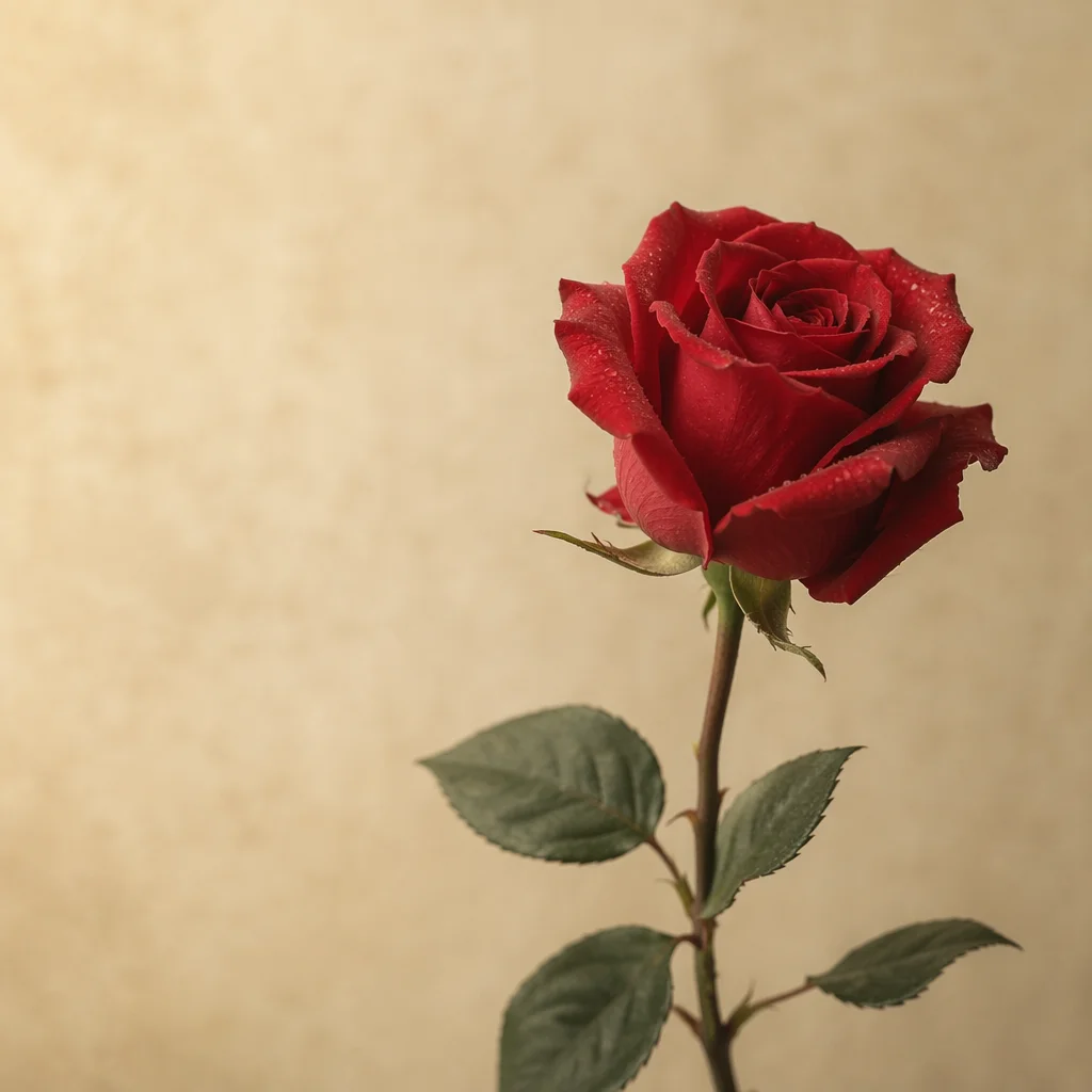 Single Deep Red Rose Close Up