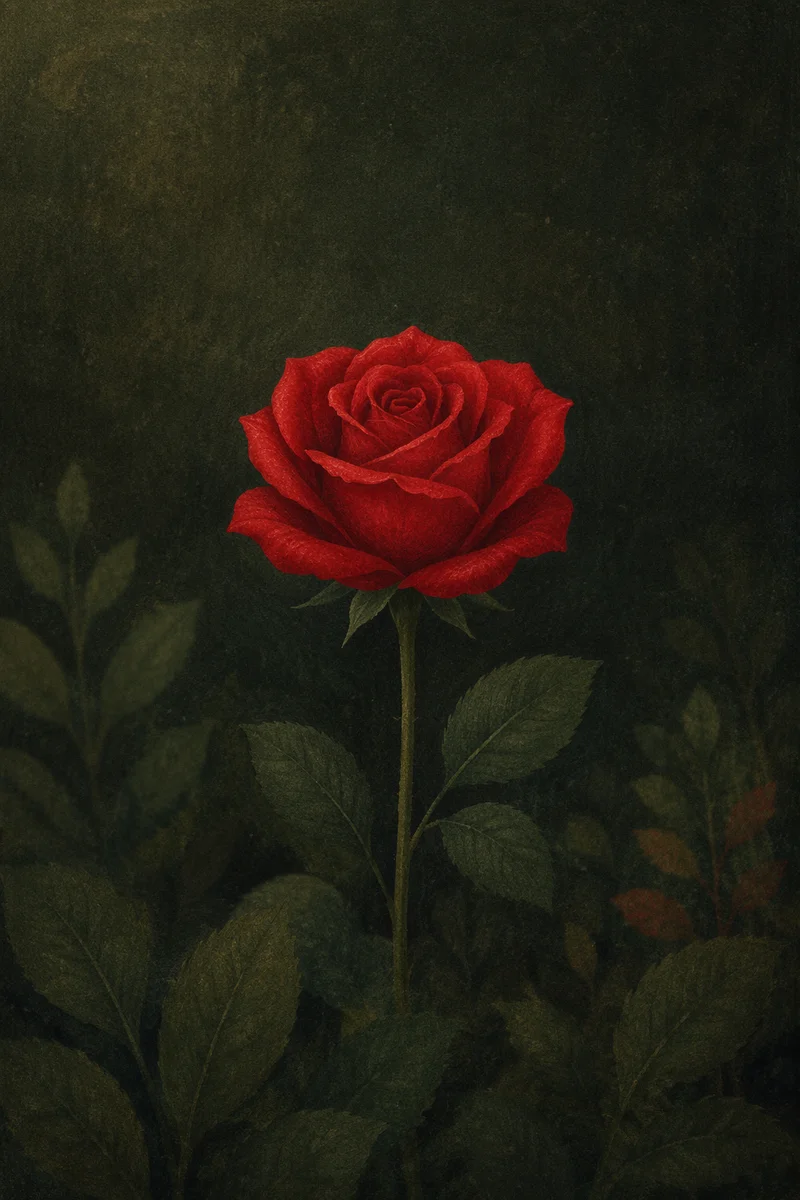 Single Crimson Rose in Moody Garden Light