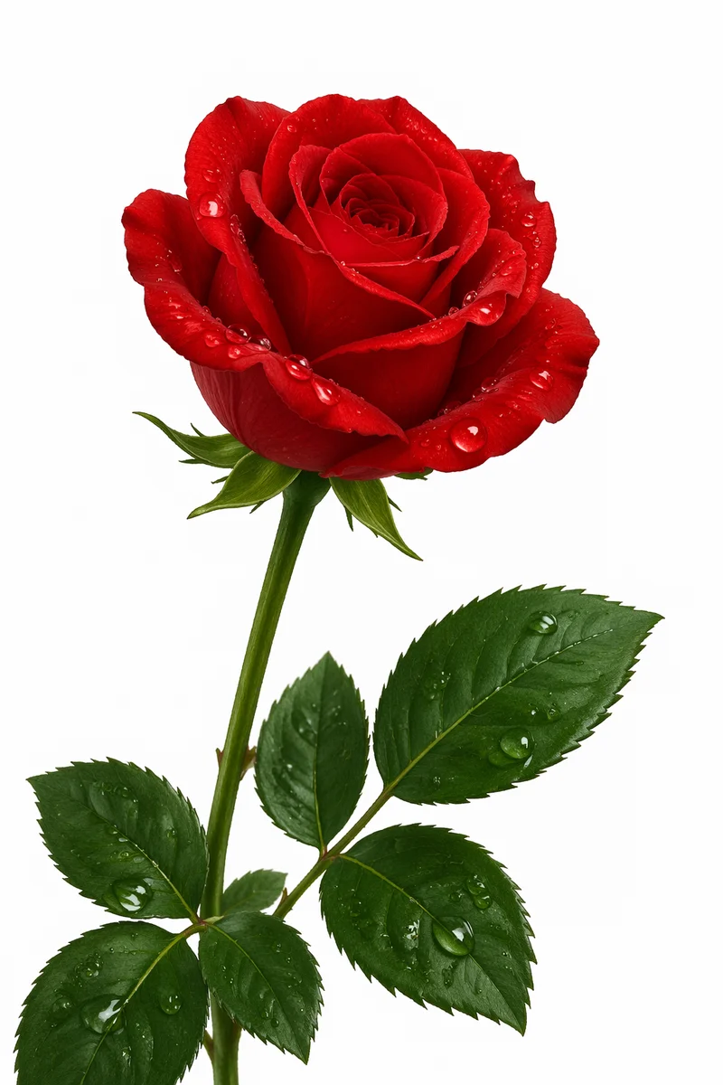 Single Red Rose with Dewdrops