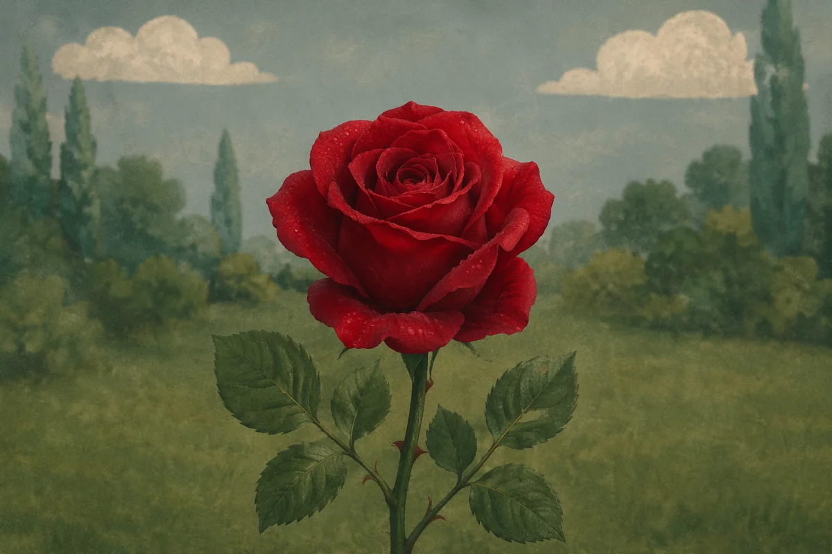 Single Red Rose in Quiet Garden