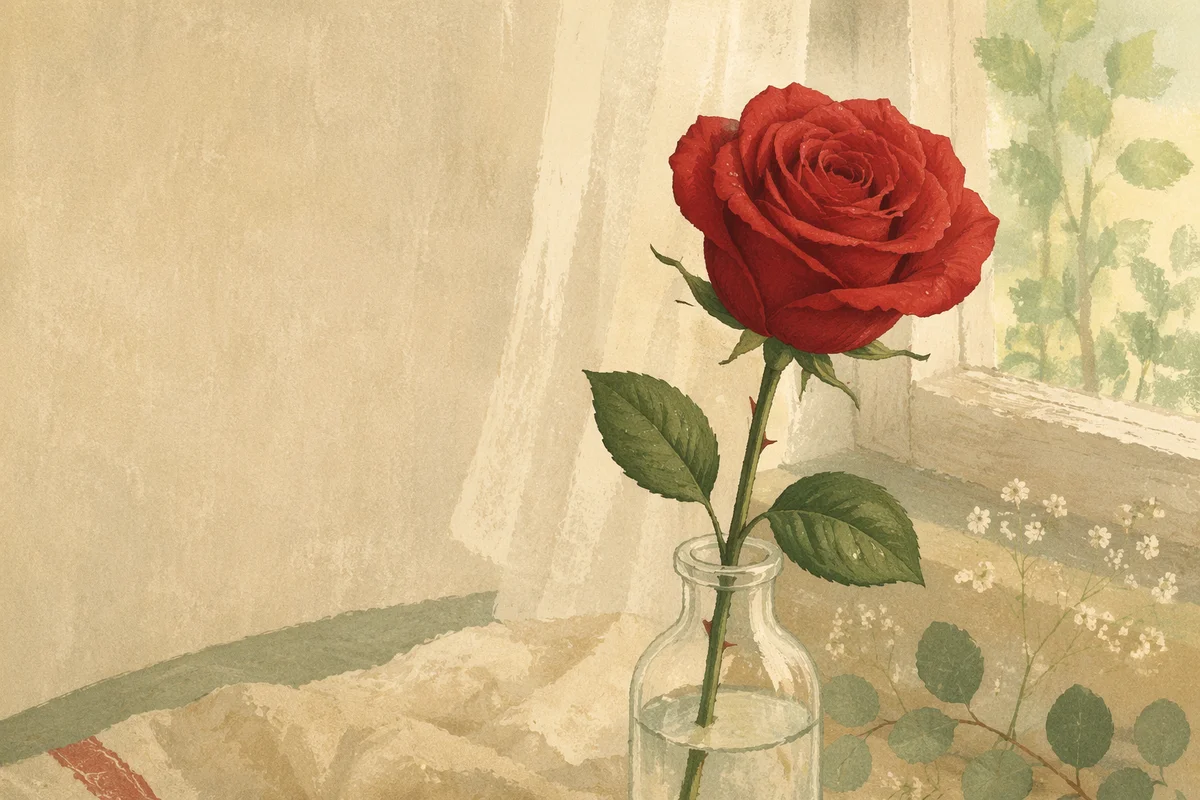 Single Red Rose by Soft Window Light