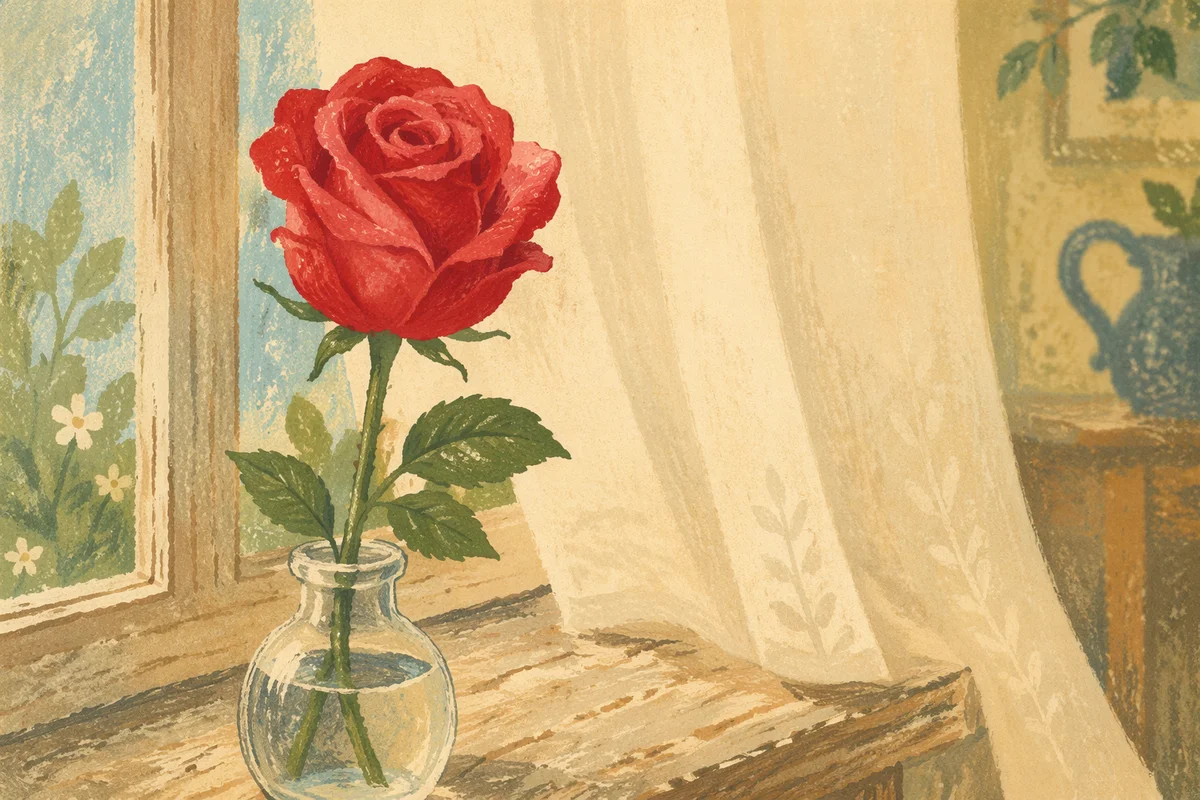 Single Red Rose in Morning Light