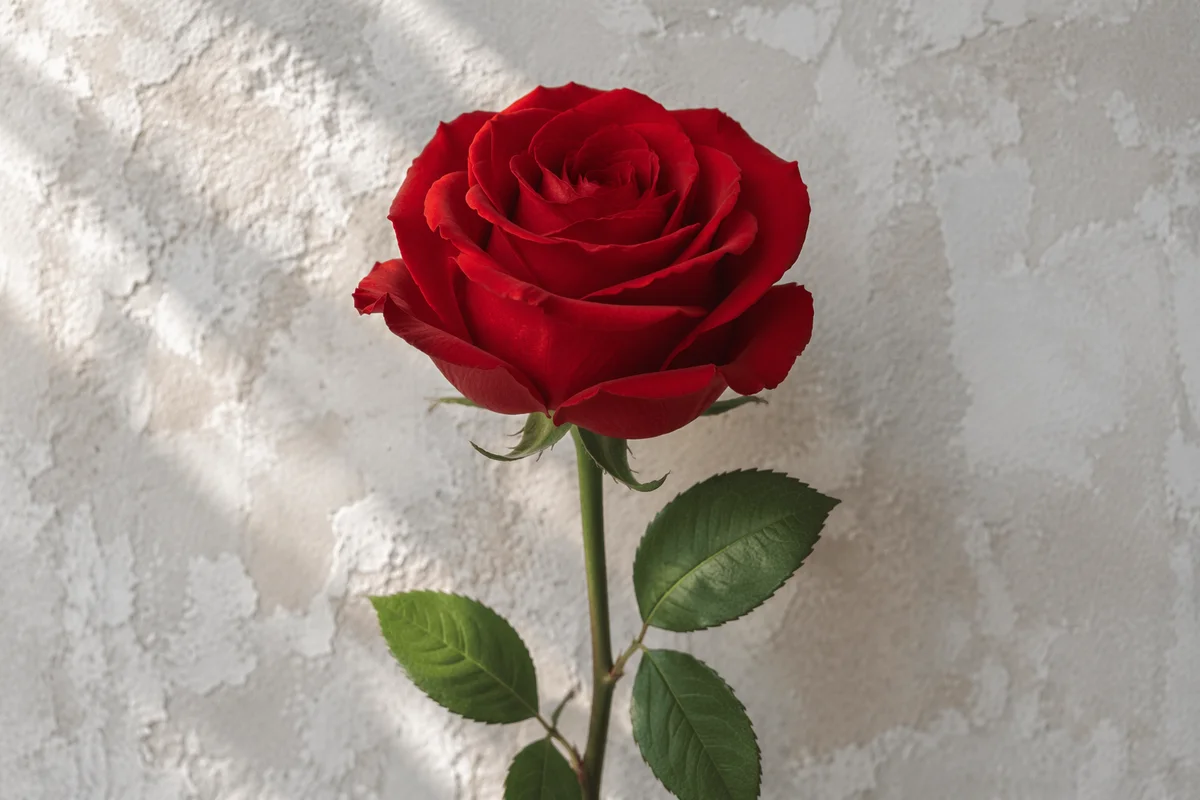 Single Red Rose Close-Up on Soft White