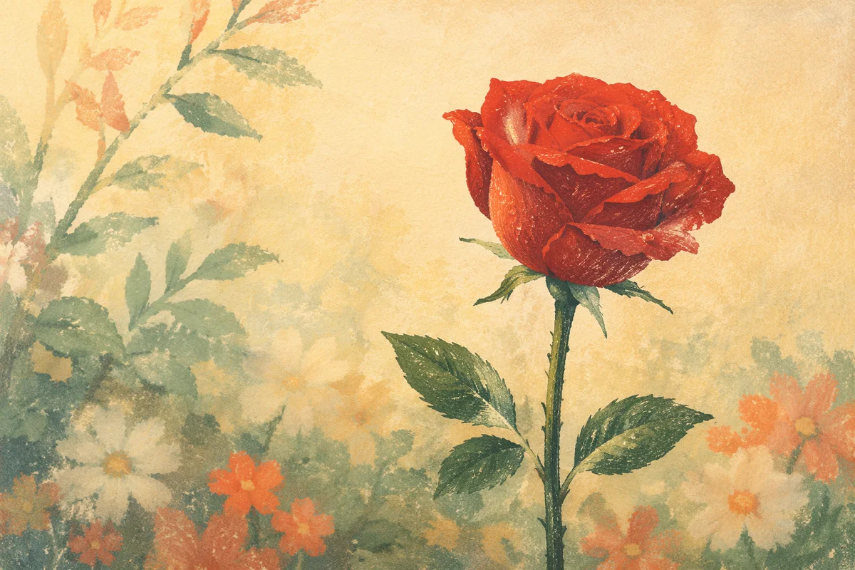 Single Red Rose in Morning Light
