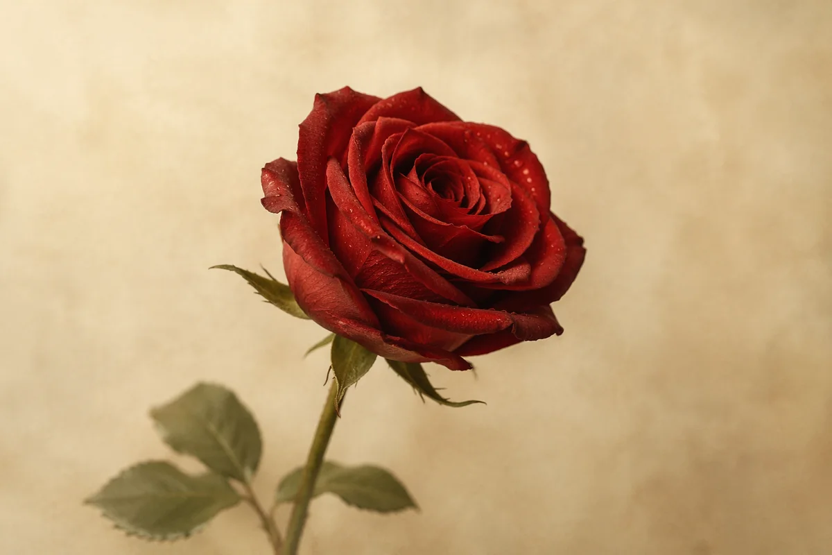 Single Red Rose on Warm Cream