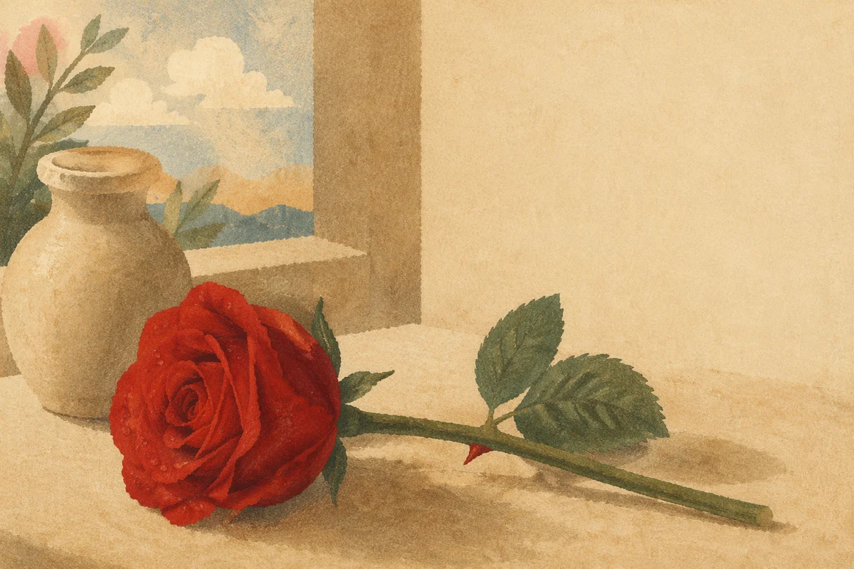 Single Red Rose on Linen Table