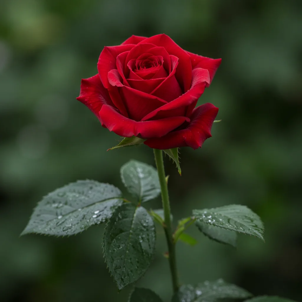 Single Red Rose Close-Up in Garden