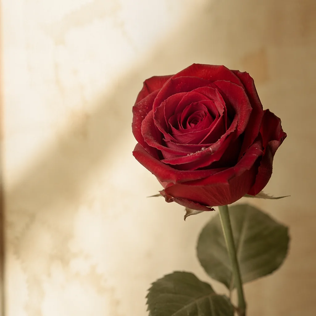 Single Red Rose in Soft Window Light