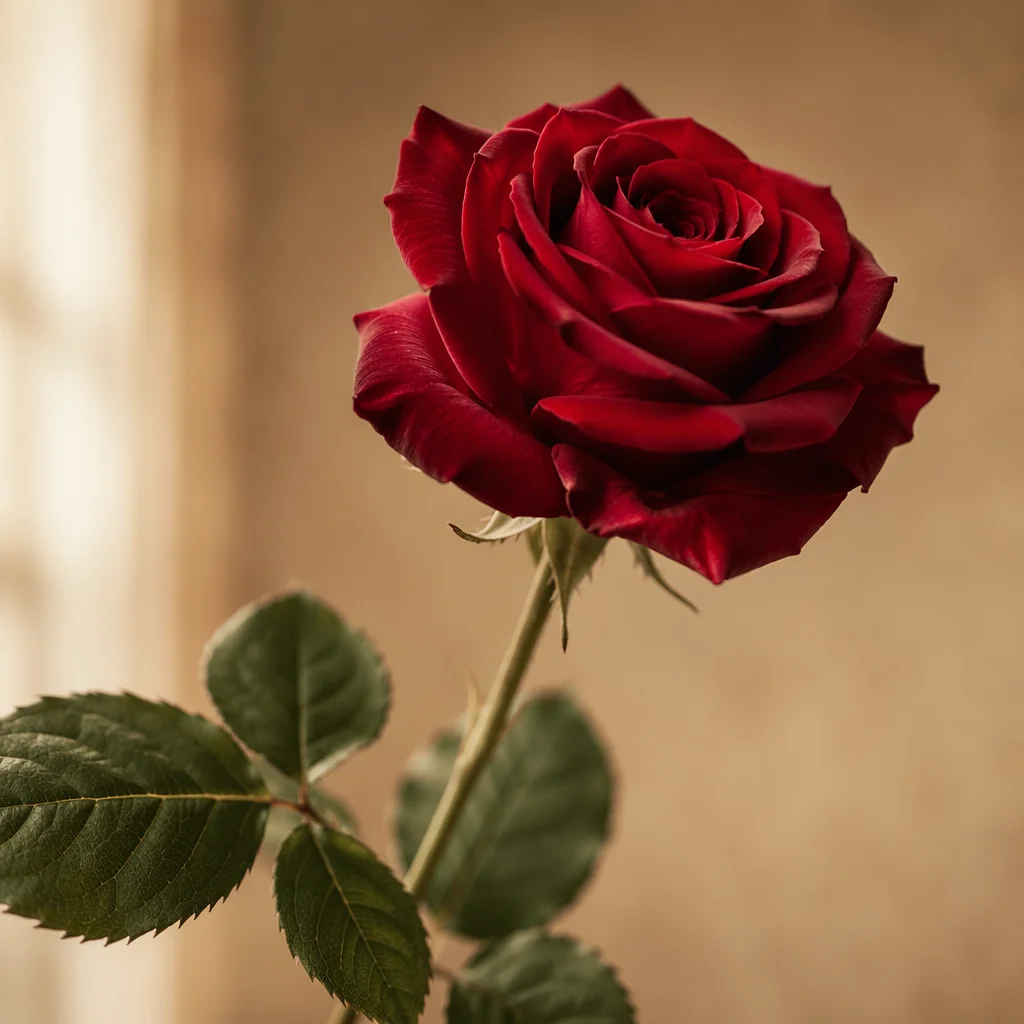 Single Red Rose in Gentle Window Light