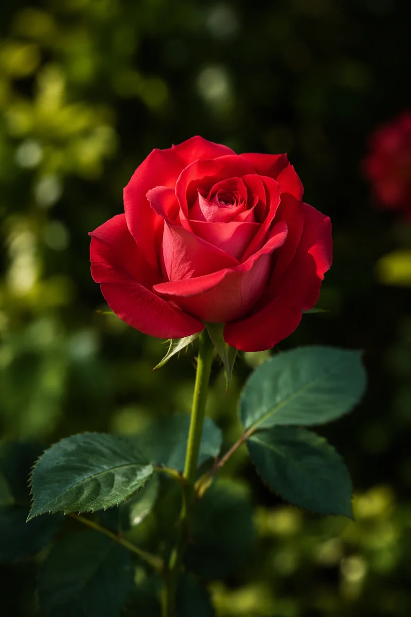 Single Red Rose Close Up