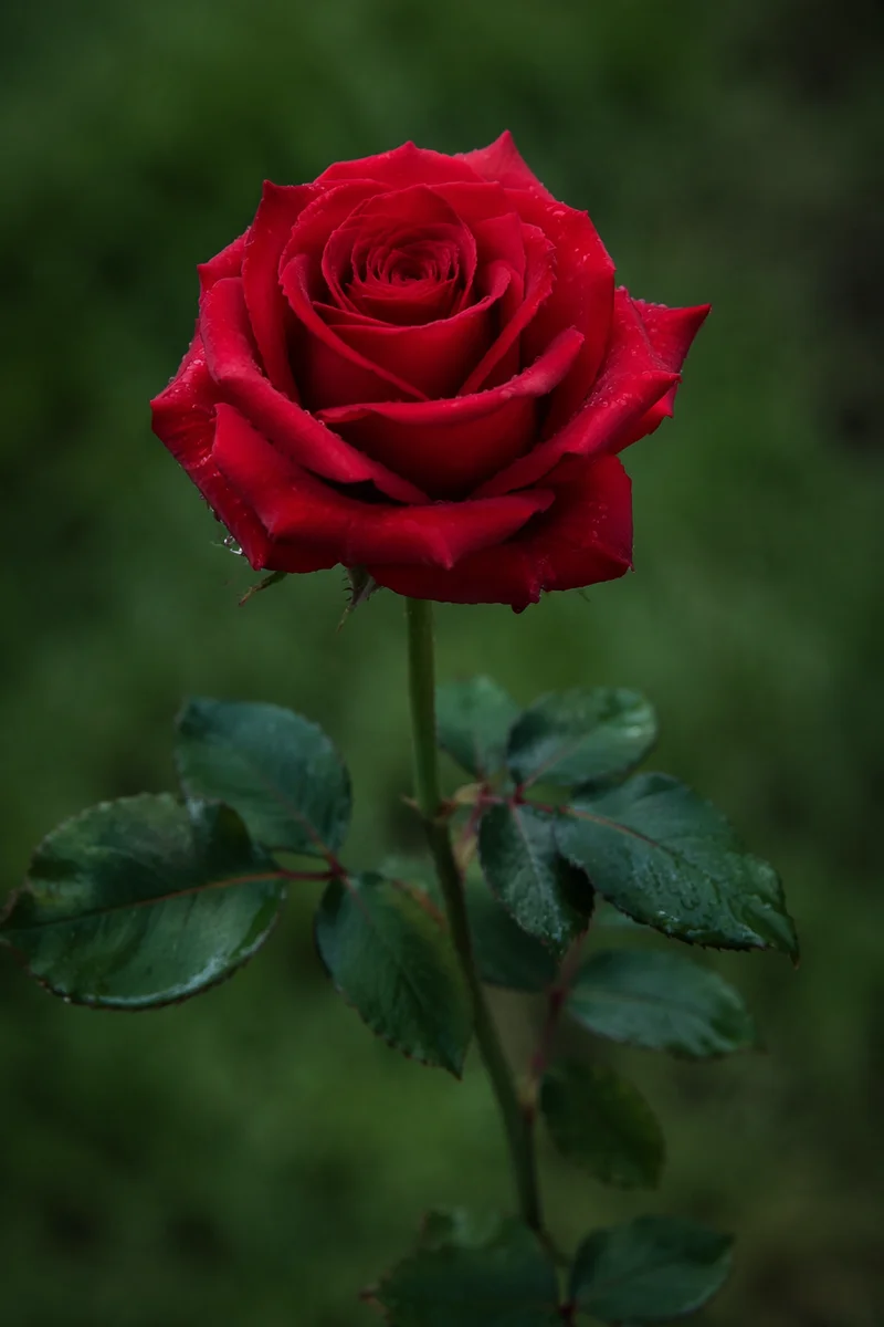 Single Red Rose in Soft Garden Light