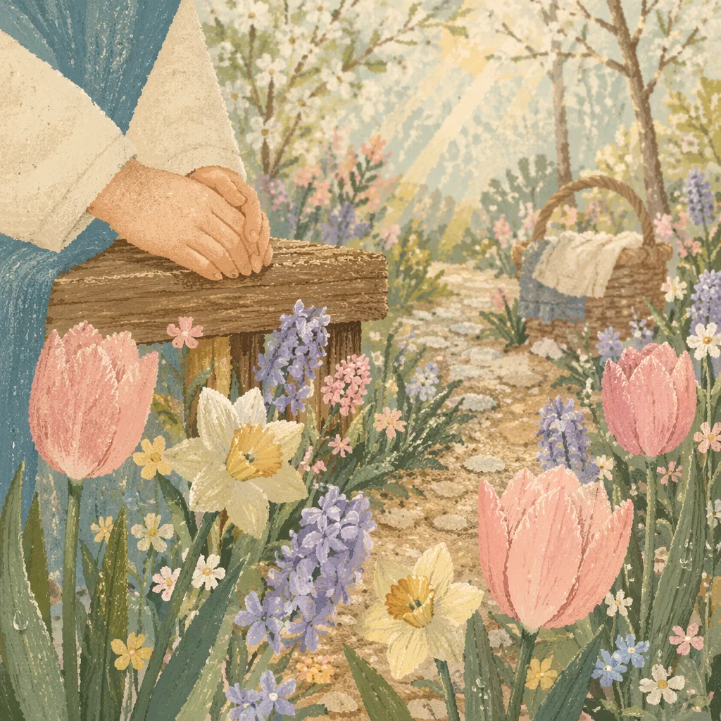 Peaceful Spring Garden Gratitude Among Flowers