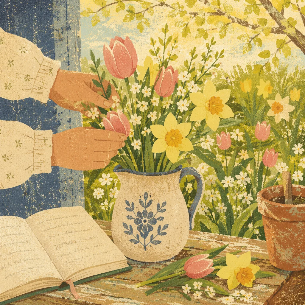 Spring Garden Flowers in Morning Light