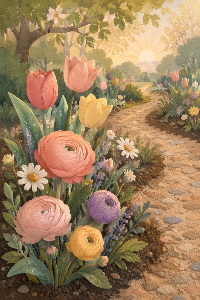 Spring Garden Bloom After Morning Rain