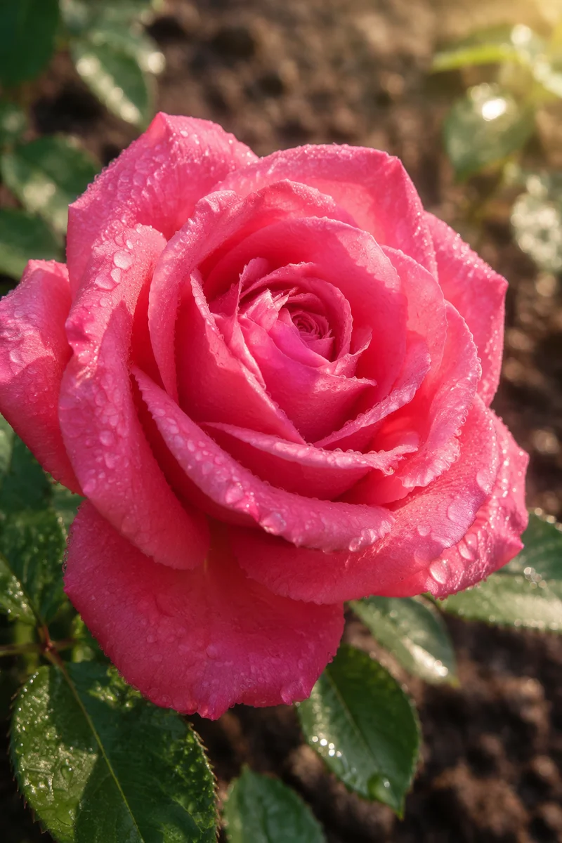 Dewy Spring Rose in Garden Bloom
