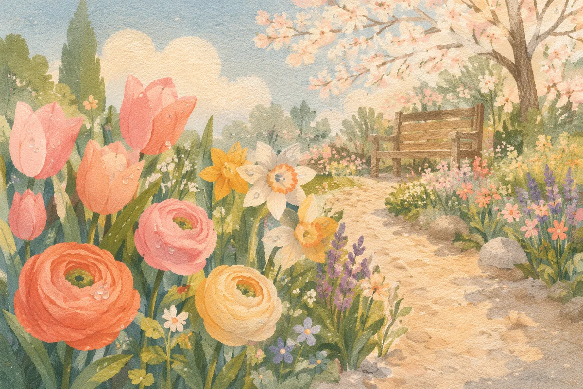 Spring Garden Path with Fresh Blooms