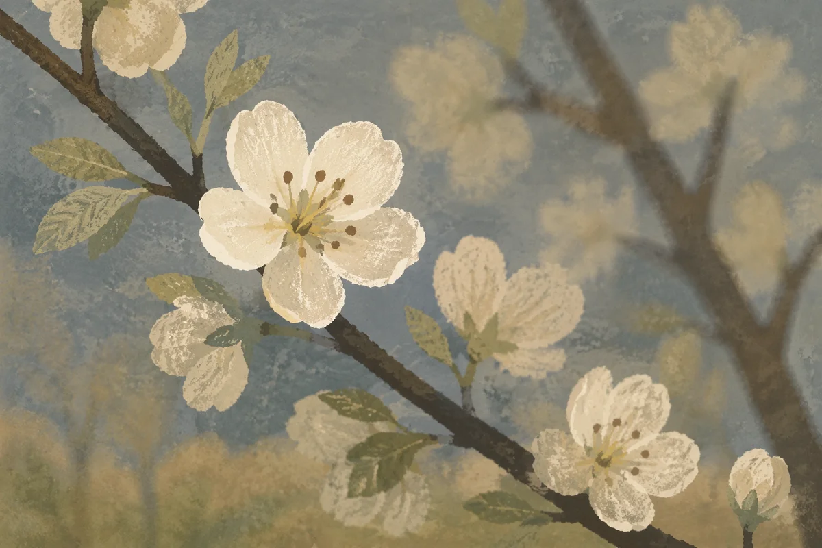 Soft Spring Blossoms on Dark Branch