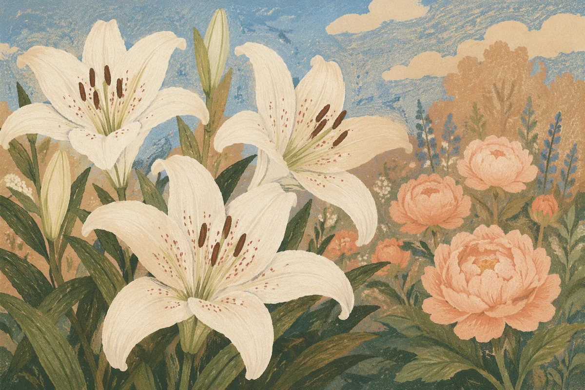 Fresh Spring Lilies in Quiet Garden Bloom