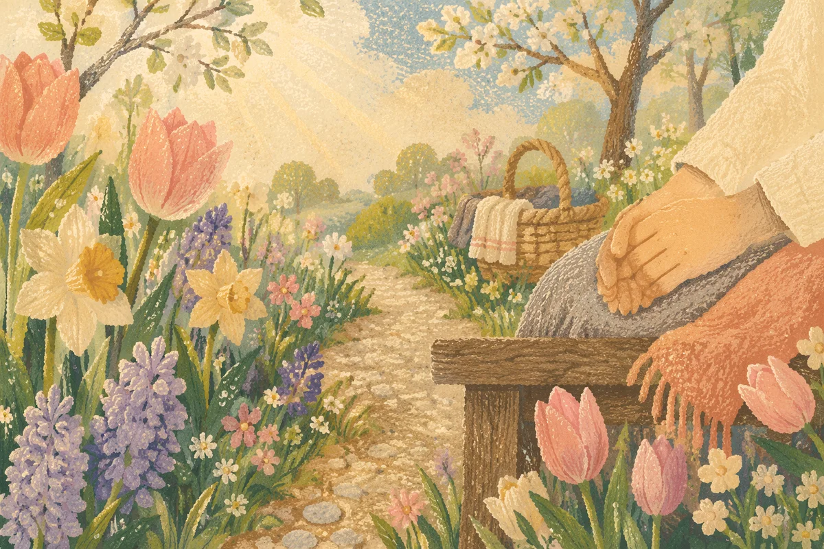 Spring Garden Prayer Among Fresh Blooms