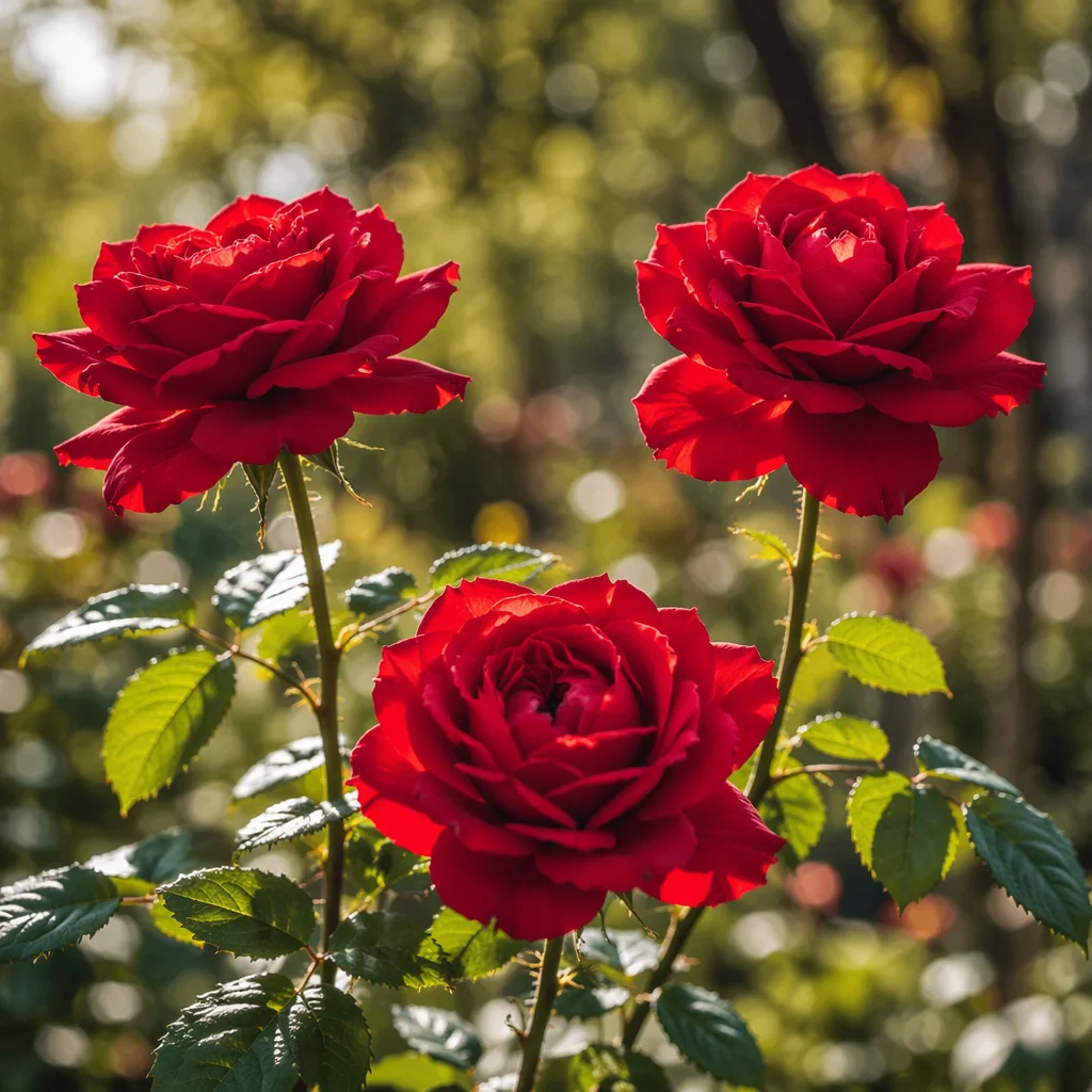Fresh Red Roses in Spring Garden