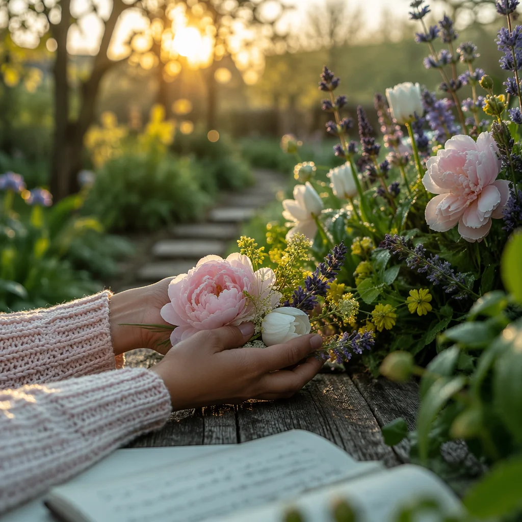 Hands Holding Spring Garden Blossoms